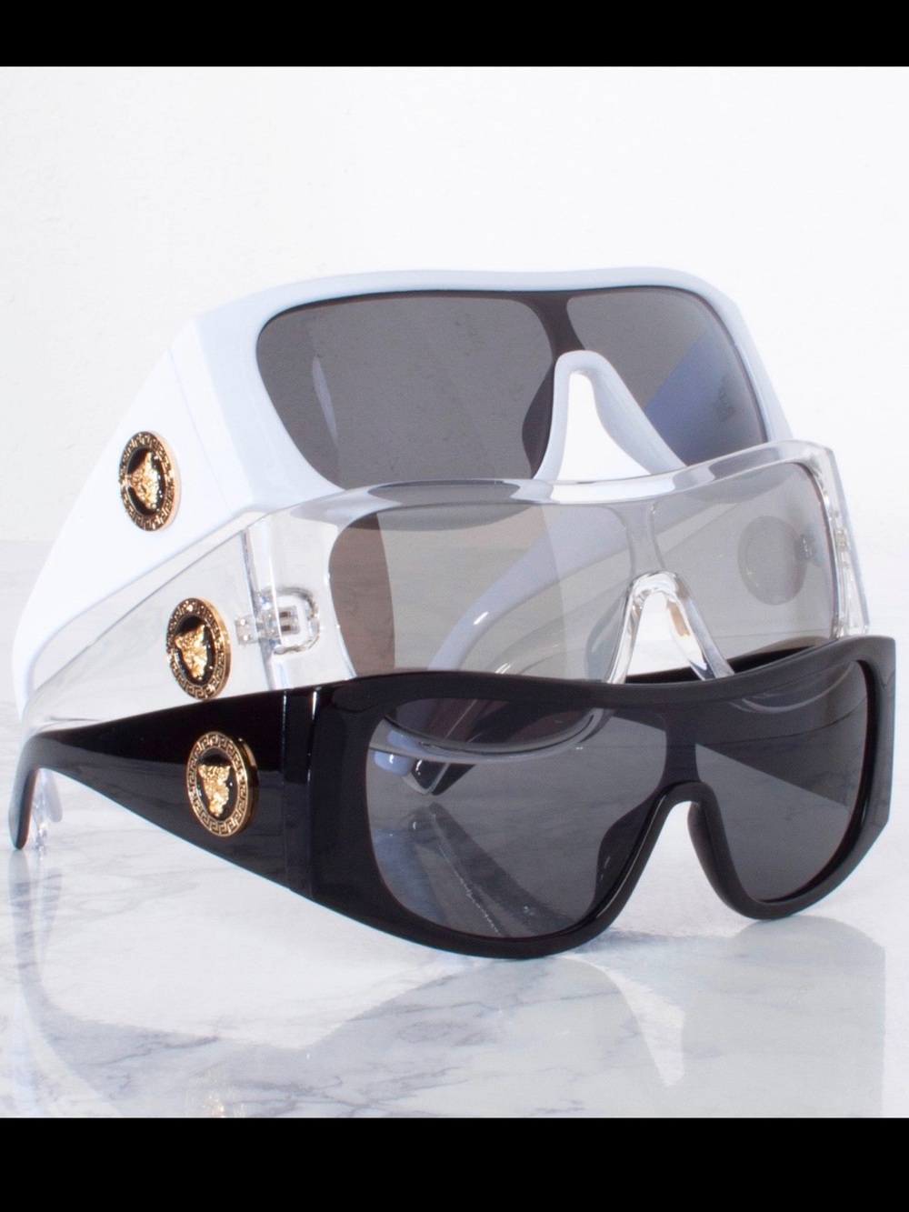 Bundle 3 Shield-Style Sunglasses with Panther Emblem - White/Clear/Black